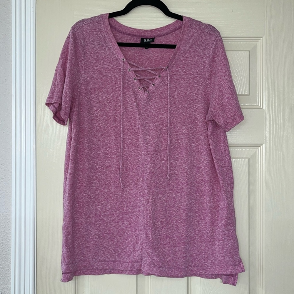a.n.a Heathered Pink Lace-Up Top XL